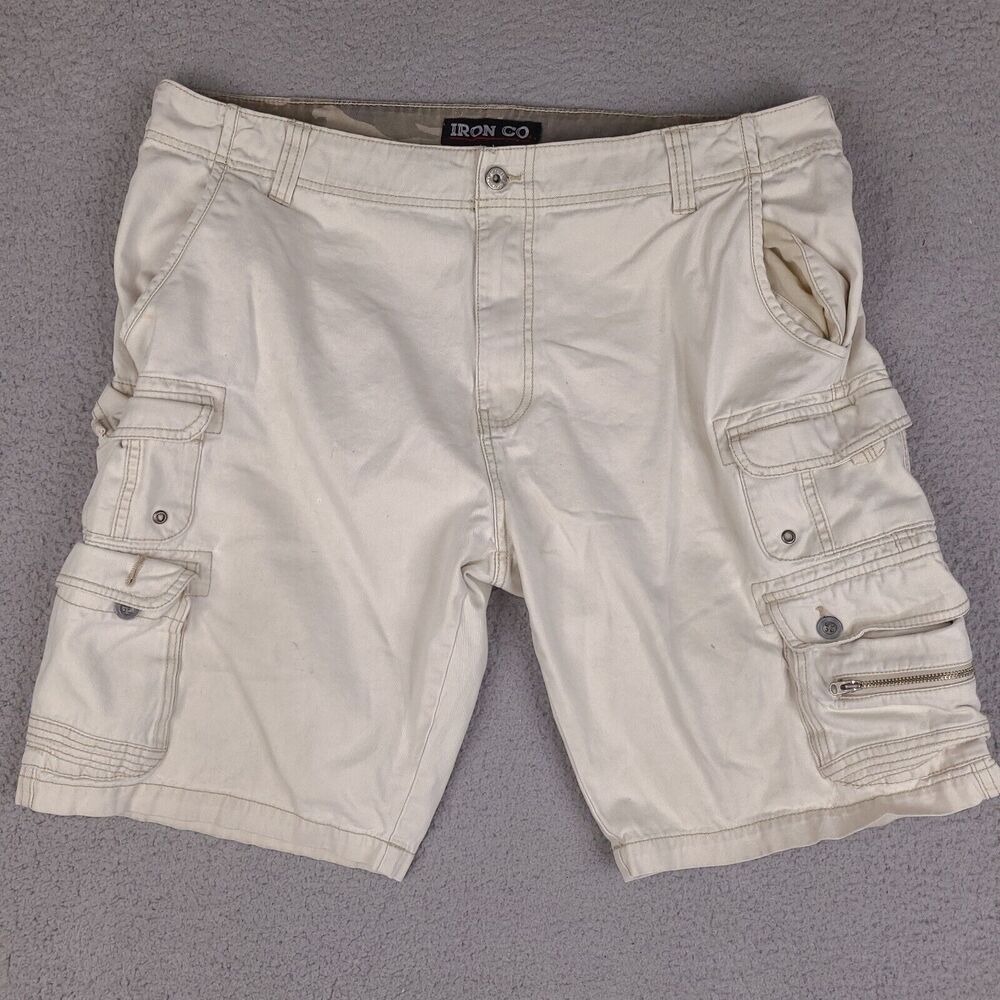 Iron Co Cargo Shorts Mens 41‎ Beige Cotton Casual Workwear